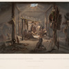 Das Innere der Hutte eines Mandan Häuptlings. Interieur de la cabane d'un chef Mandan. The interior of the hut of a Mandan chief.