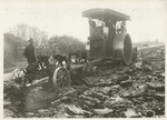Petrolithic Gang Road Rooter pulled by Kelly-Springfield Contractor's special engine, tearing up old heavily oiled street. Bakersfield, Cal.  November 1910. (No. 1)
