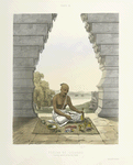 Poojah [Puja] of Vishnoo [Vishnu]. Pouring water on the Saligram [Saligrama]