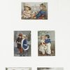Christmas, New Year, and Valentine cards depicting children playing, eating.
