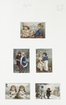 Christmas, New Year, and Valentine cards depicting children playing, eating.