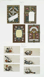 Decorative Easter cards with crosses ; business cards with eggs and feathers.