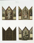 Triptych Easter cards depicting angels and landscape scenes with birds and lamb.