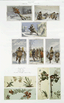 Christmas and New Year cards depicting polar bear, ice skaters, and flowers.