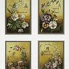 Christmas cards depicting flowers, and reindeer with sled.