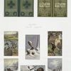 Christmas and New Year cards with ornamental design, and winter scenes of people and animals.