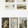 Thanksgiving cards depicting people and turkeys ; Valentines with women and Cupid.