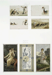 Thanksgiving cards depicting people and turkeys ; Valentines with women and Cupid.