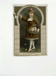 Calendar from 1880 depicting a girl carrying flowers