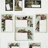 Menu and New Year cards and labels depicting hunting and flowers.