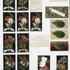 Trade cards for linen goods and garden seeds with depictions of flowers and leaves.