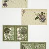 Birthday cards with decorative ornamentation, depicting flowers, trees and birds.