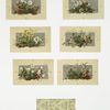 Birthday and New Year cards depicting plants and a tree pattern.