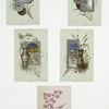 Birthday, Christmas, and New Year cards depicting winter scenes, ceramics and plants.
