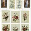 Easter cards with ornamental decoration, depicting women, flowers, doves and birds.