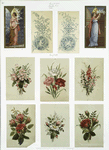 Easter cards with ornamental decoration, depicting women, flowers, doves and birds.