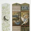 Christmas cards depicting children riding ducks and serving food, angels, a landscape, musical notation and plants.