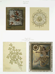 Birthday, Christmas and New Year cards depicting the Goddess of Fortune, clovers, steering wheels, elves, a bell and decorative ornamentation.