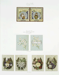Birthday, Christmas and New Year cards depicting horseshoes, flowers, the sun, the moon, and decorative ornamentation.
