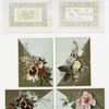 Birthday and Valentine cards with decorative design elements and depictions of flowers.