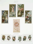 Christmas, New Year and Valentine cards depicting flowers, children and birds.