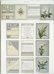 Wedding cards with decorative ornamentation, literary quotations, depicting white flowers, bells and hearts.
