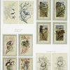 Birthday cards depicting maritime and lake scenes, sailboats, seaweed, fish, starfish, a lighthouse and fans.