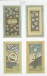 Valentine cards utilizing decorative design, depicting flowers, hearts, butterflies and a tree.