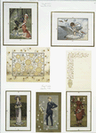 Valentine cards depicting children, birds, decorative designs, flowers, trees, women, a vase, a fairy and a man.