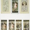 Easter cards with text, depicting the outdoors, flowers, girls and decorative designs.