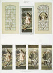 Easter cards with text, depicting the outdoors, flowers, girls and decorative designs.