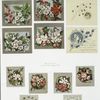 Birthday, Christmas and New Year cards depicting winter scenes, flowers, birds, a church bell and a girl's profile.