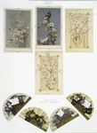 Birthday, Easter and Valentine cards with decorative design, depicting butterflies, vases, fans, flowers and a bird.