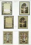 Valentine cards with decorative design, depicting feather quills, flowers, umbrellas, women, the countryside, clover, curtains, vases and windows.
