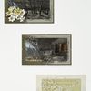 Christmas cards depicting flowers, winter scenes, a house and a carriage.