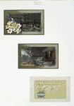 Christmas cards depicting flowers, winter scenes, a house and a carriage.