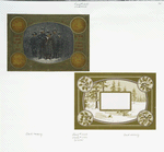 Christmas cards depicting carollers, snow, holly, food and a forest.