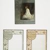 Prize Christmas cards depicting young girl, Santa Claus, and birds.
