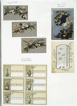 Christmas and New Year cards depicting flowers, crosses, butterflies, angels, birds, snow, and decorative plant forms.