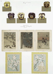 Christmas and birthday cards depicting flowers, birds, trees, and snow.