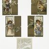 Birthday cards depicting young girls with lamb, flowers, playing music; landscapes.