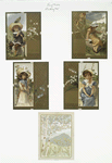 Birthday cards depicting young girls with lamb, flowers, playing music; landscapes.
