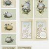 Easter cards depicting nests, eggs, butterflies, birds, flowers, and plants.