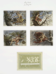 Birthday cards depicting angels in trees with birds and fruit.