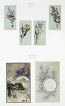 Christmas cards depicting flowers and winter landscapes with a cross of snow in the mountains.