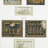 Christmas cards depicting Egyptians with Christ child; pyramids; star of David, palm trees, and plants.