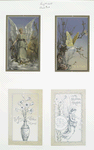 Easter cards depicting angels, birds, nests, and eggs; butterfly emerging from cocoon; vase with flowers.
