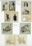 Christmas and New Year cards depicting animated men and women; flowers.