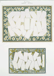 Large prints with labels and plants, flowers, and butterflies as ornamentation.