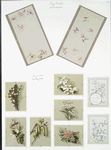 Birthday cards depicting plant and flower forms; birds.